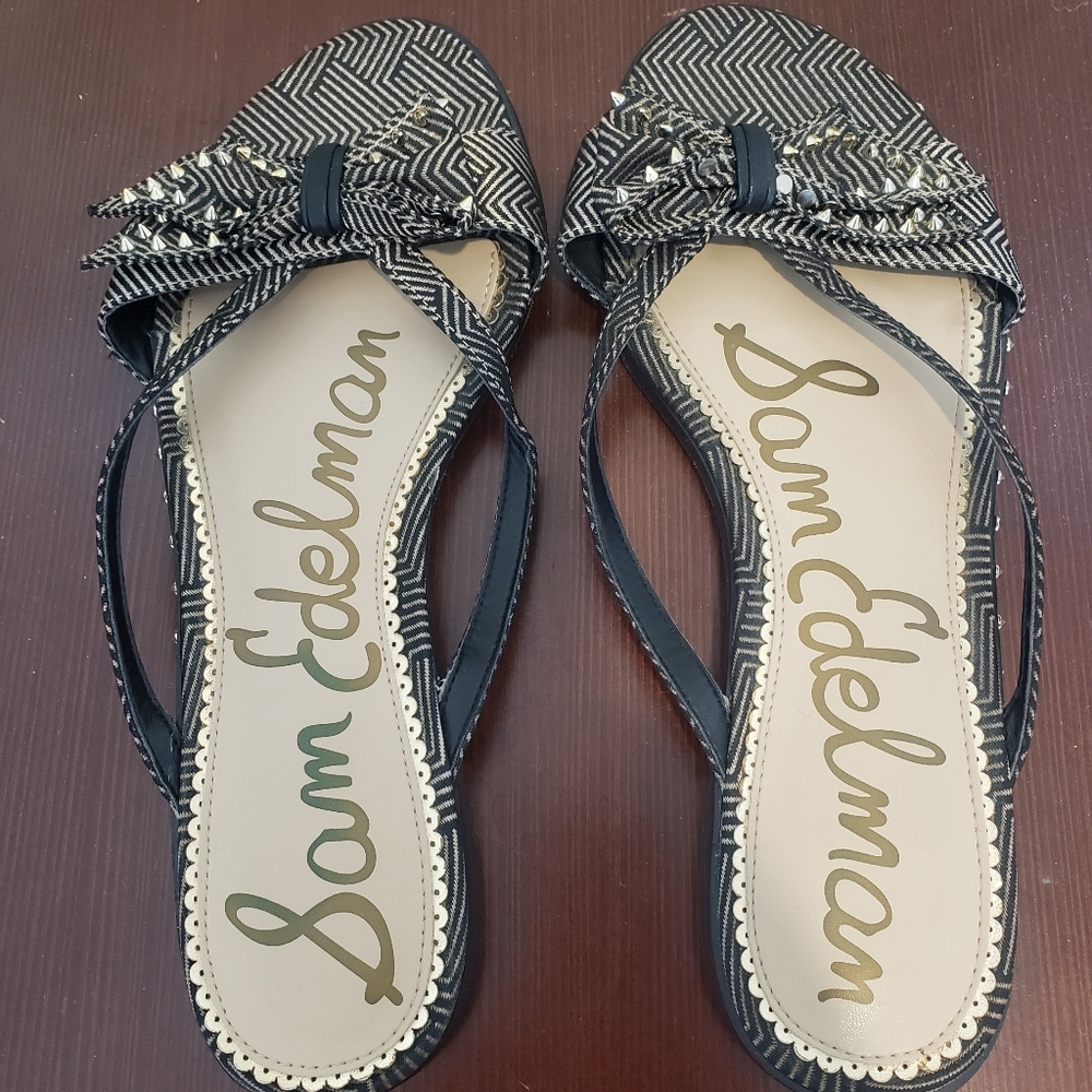 Sam Edelman Black and Cream Bow Sandals